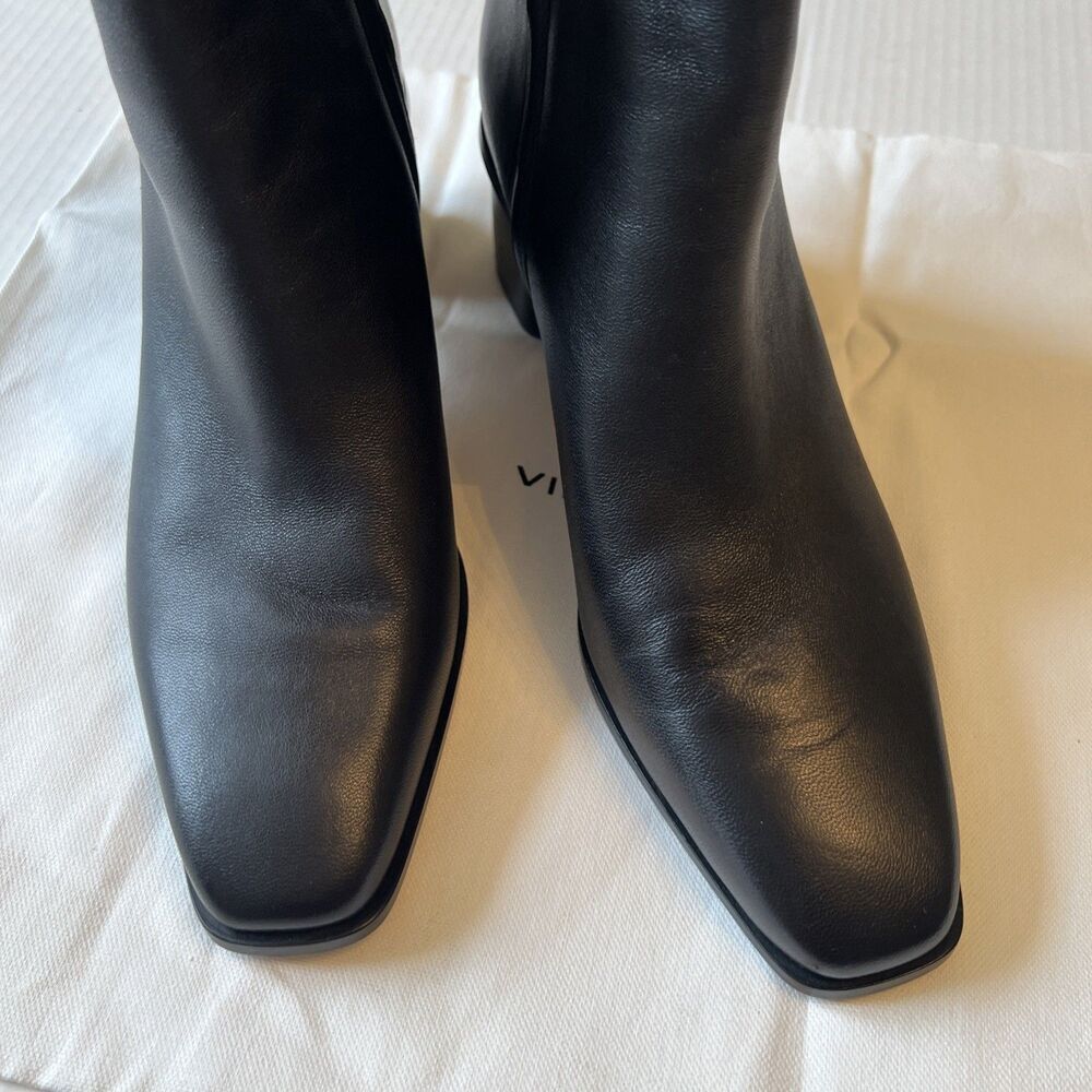 VINCE Vero Cuoio Sz 9.5 Leather Women's Ankle Heel Boots Zipper Black EXCELLENT - Picture 2 of 11